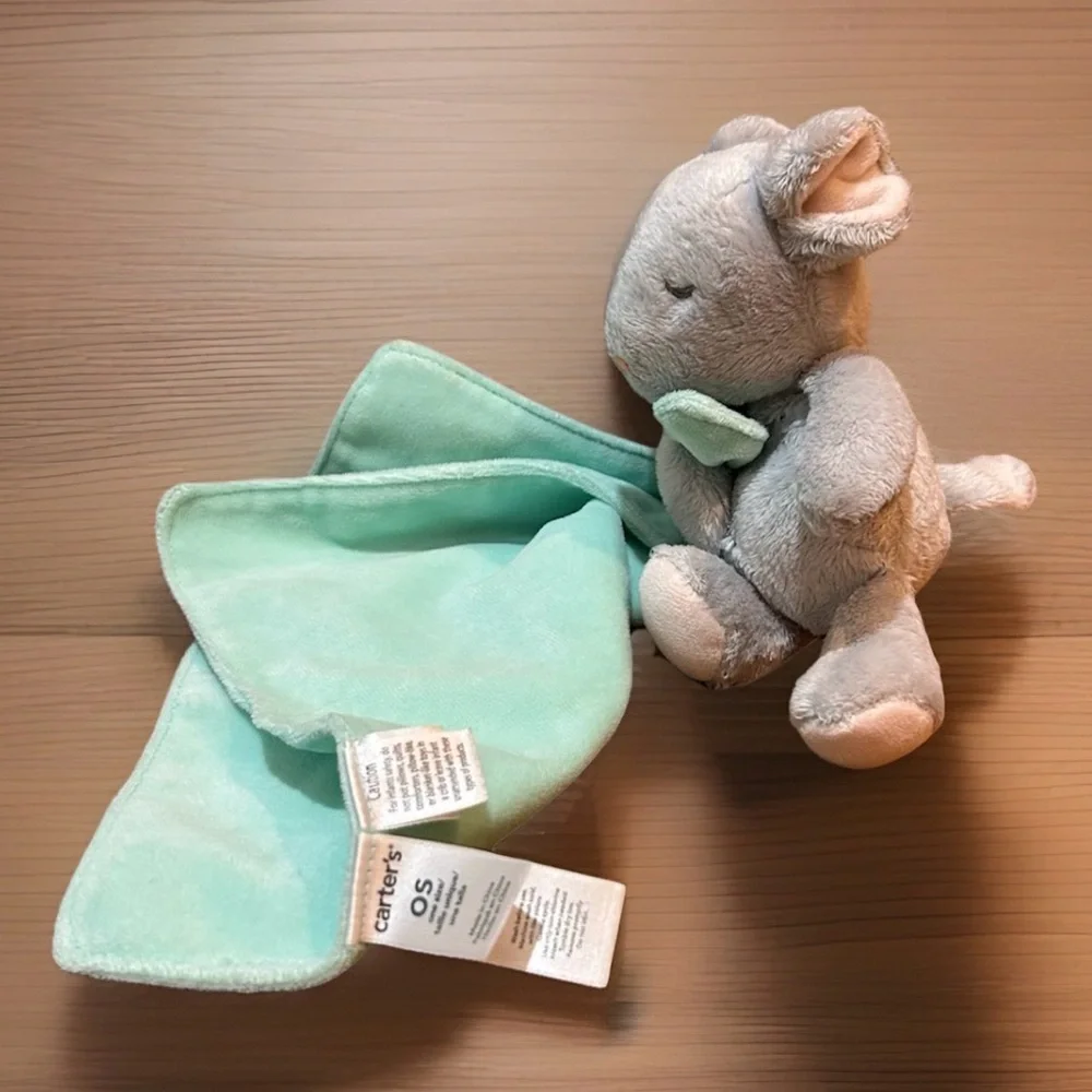 Carter’s Gray Mouse Mint Aqua Blanket Rattle Lovey 2014